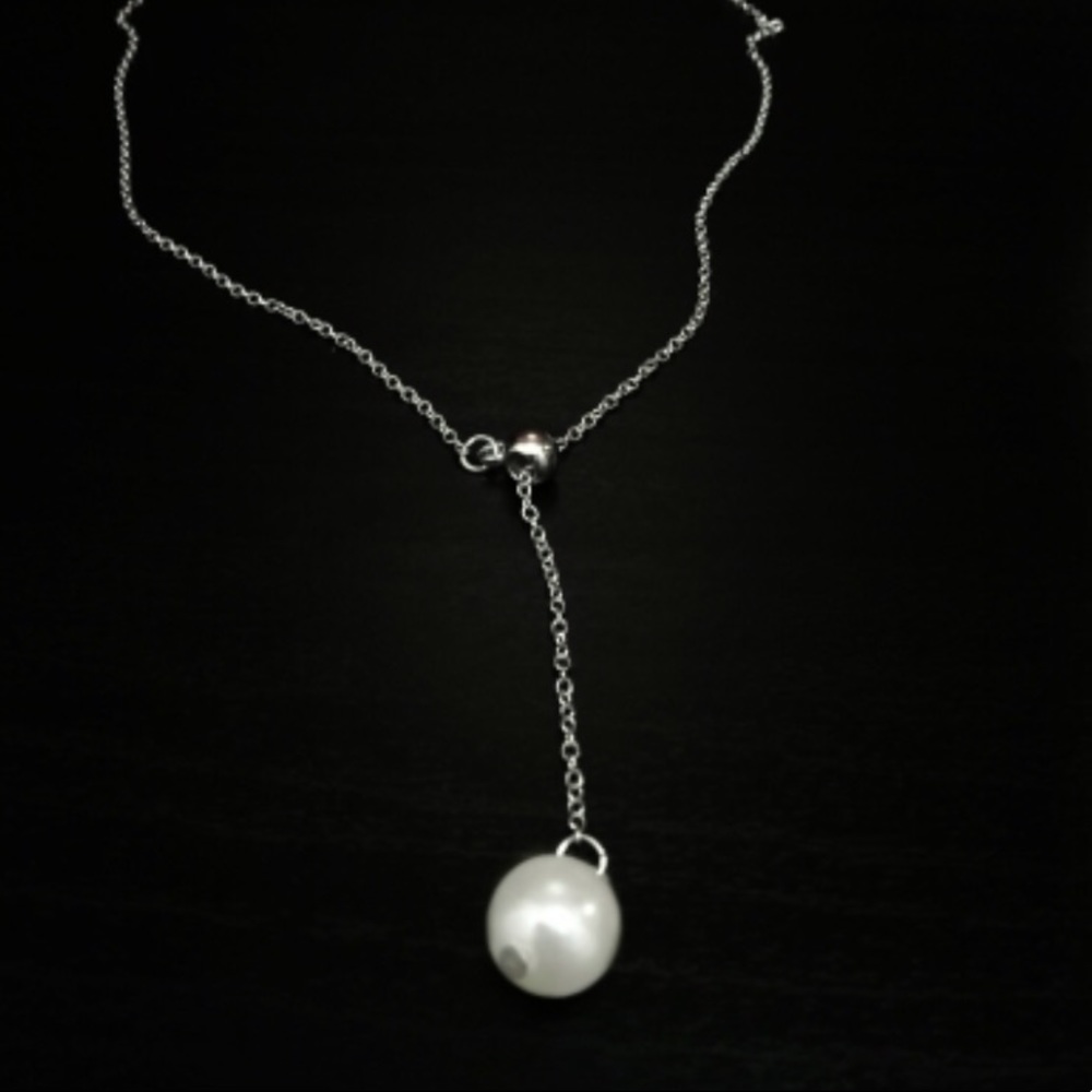New! Silver Pearl Drop Necklace - Picture 3 of 9